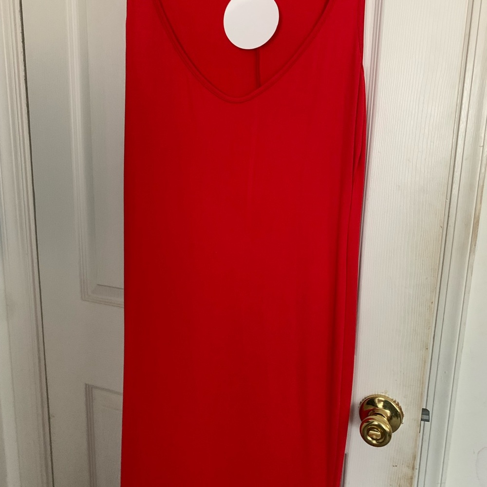 DRESS BRIGHT RED EXTRA LARGE EXTRA LONG SLEEVELESS HI-LOW BRAND NEW VERY SOFT - Picture 4 of 5